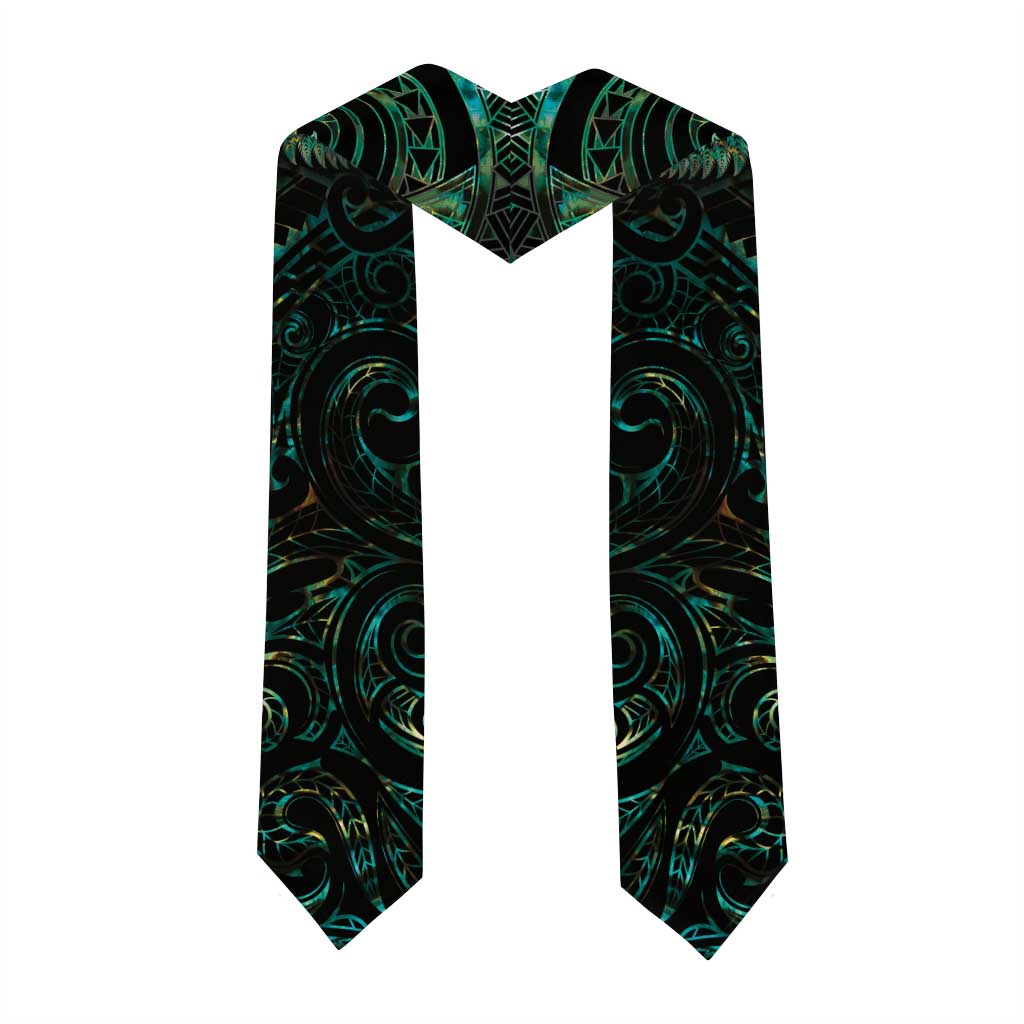 New Zealand Aotearoa Graduation Stole Maori Tane Te Waiora Paua Shell Glitter Green