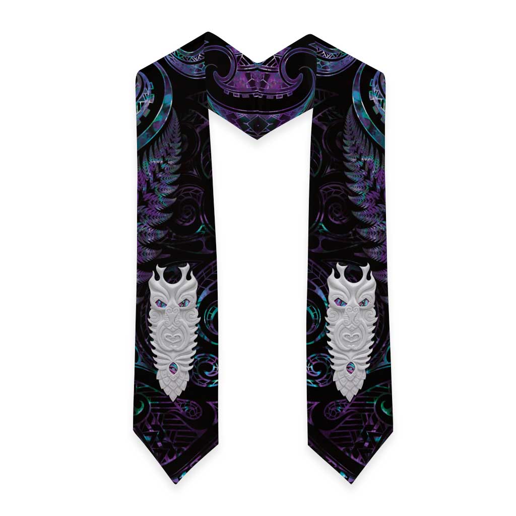 New Zealand Aotearoa Graduation Stole Maori Tane Te Waiora Paua Shell Glitter Purple