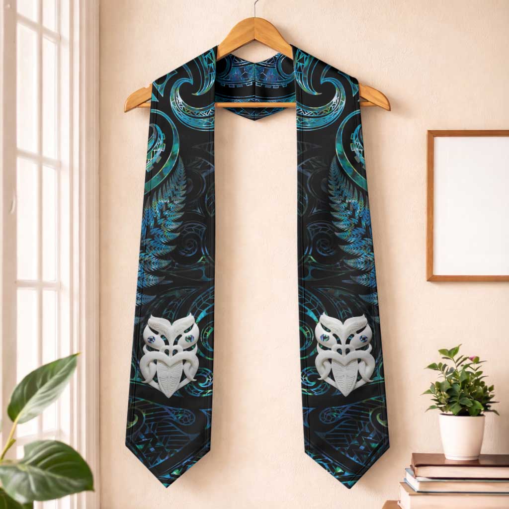 New Zealand Aotearoa Graduation Stole Maori Wheku Paua Shell Glitter Turquoise