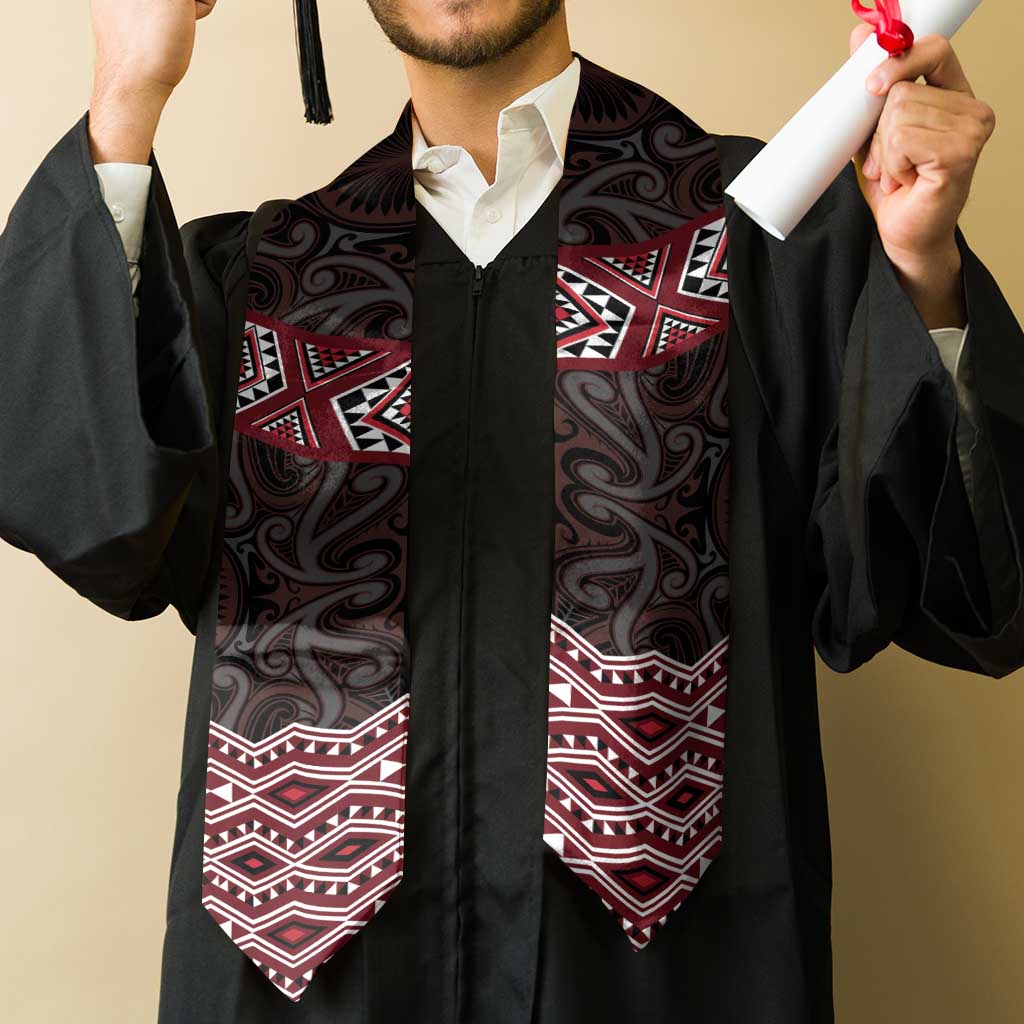 New Zealand Aotearoa Graduation Stole Red Taniko Art Maori Pattern