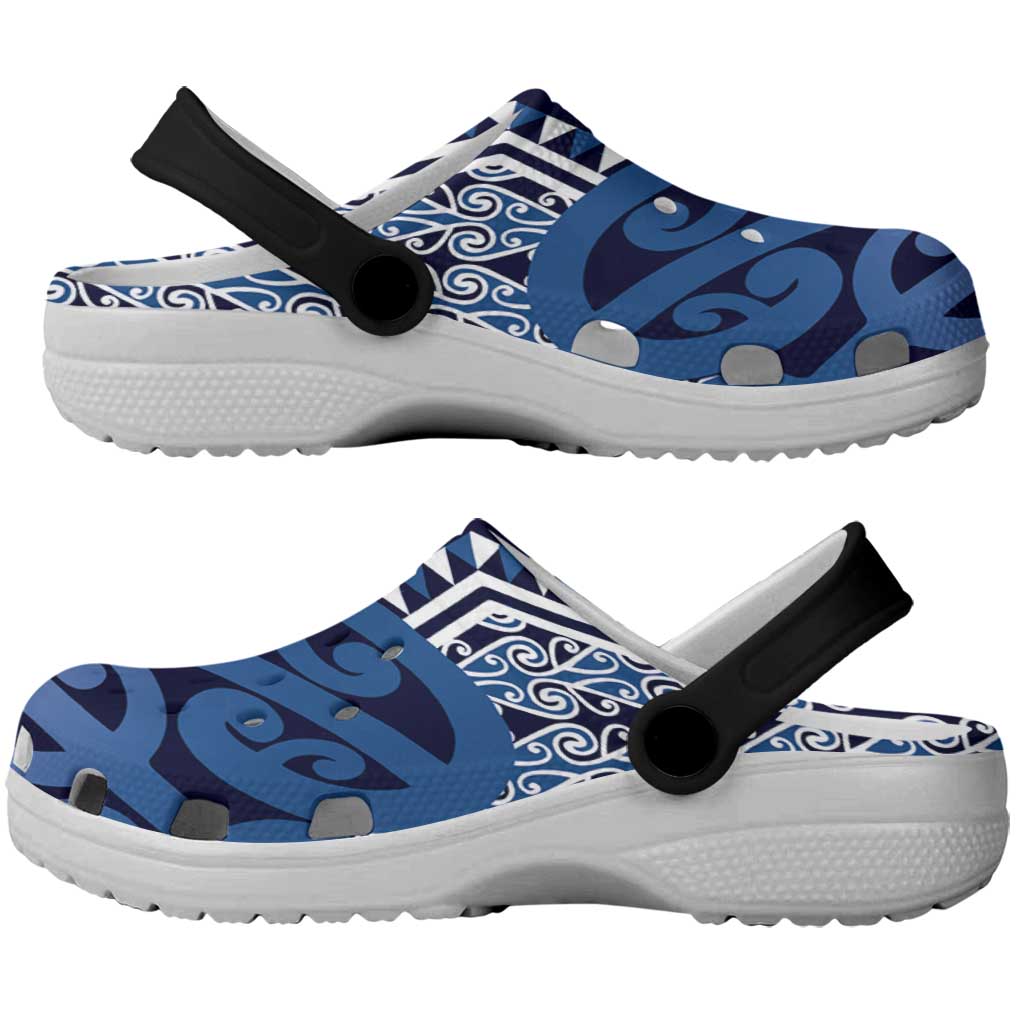 New Zealand Clogs Shoes Aotearoa Kowhaiwhai Mix Taniko Art - Blue