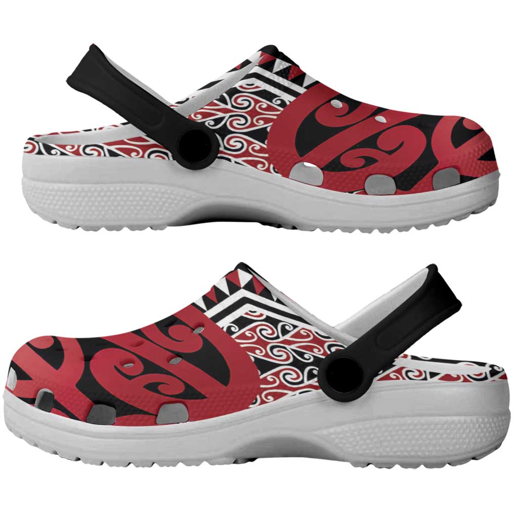 New Zealand Clogs Shoes Aotearoa Kowhaiwhai Mix Taniko Art - Red