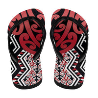 New Zealand Flip Flops Aotearoa Kowhaiwhai Mix Taniko Art - Red - Polynesian Pride