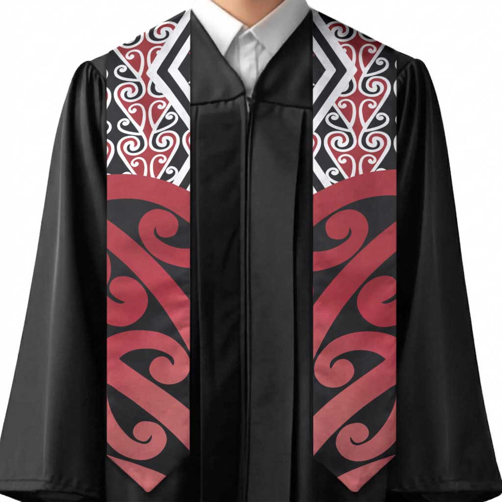 New Zealand Graduation Stole Aotearoa Kowhaiwhai Mix Taniko Art - Red