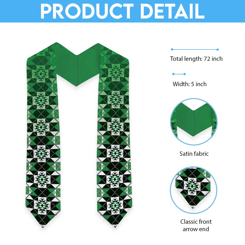 New Zealand Graduation Stole Poutama Mix Green Taniko Inspired Art