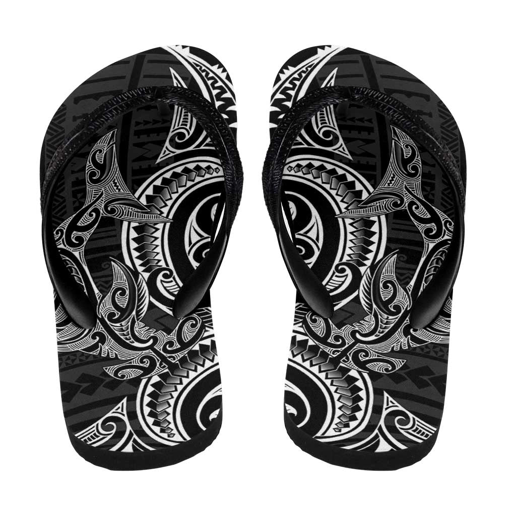 New Zealand Hammerhead Shark Flip Flops Maori Haehae Mangopare Black - Polynesian Pride
