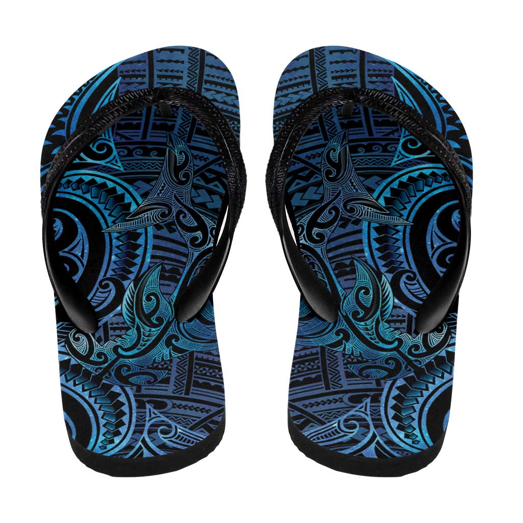 New Zealand Hammerhead Shark Flip Flops Maori Haehae Mangopare Galaxy - Polynesian Pride