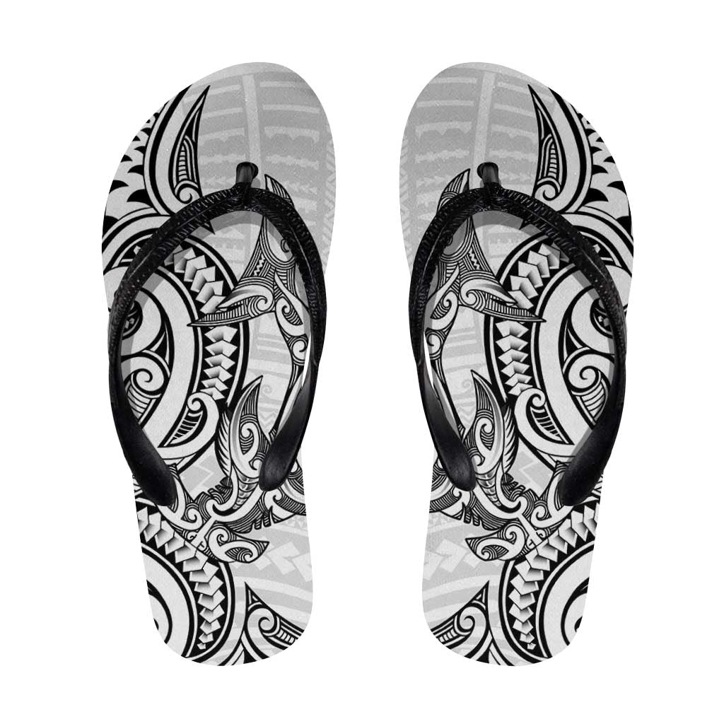 New Zealand Hammerhead Shark Flip Flops Maori Haehae Mangopare White - Polynesian Pride