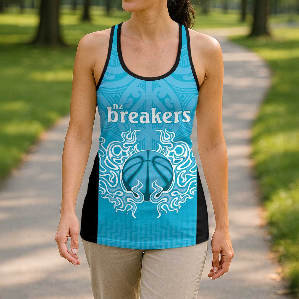 New Zealand Hollow Tank Top Fire Basketball Maori Tribal Sky Blue - Polynesian Pride
