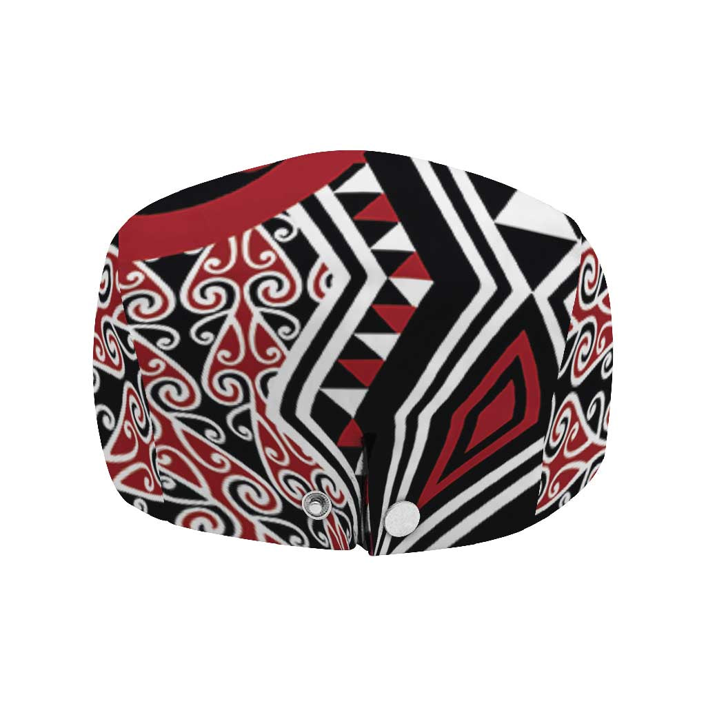 New Zealand Jeff Hat Aotearoa Kowhaiwhai Mix Taniko Art - Red