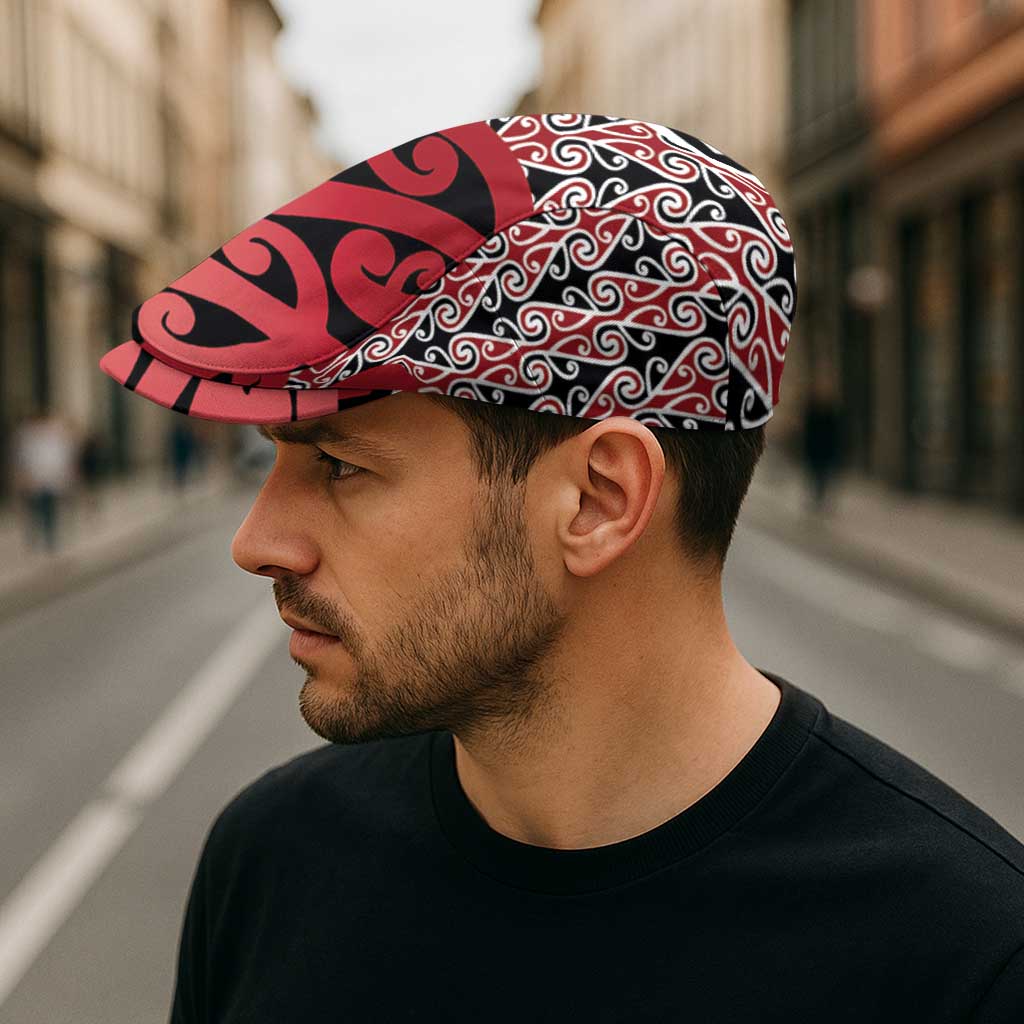 New Zealand Jeff Hat Aotearoa Kowhaiwhai Mix Taniko Art - Red