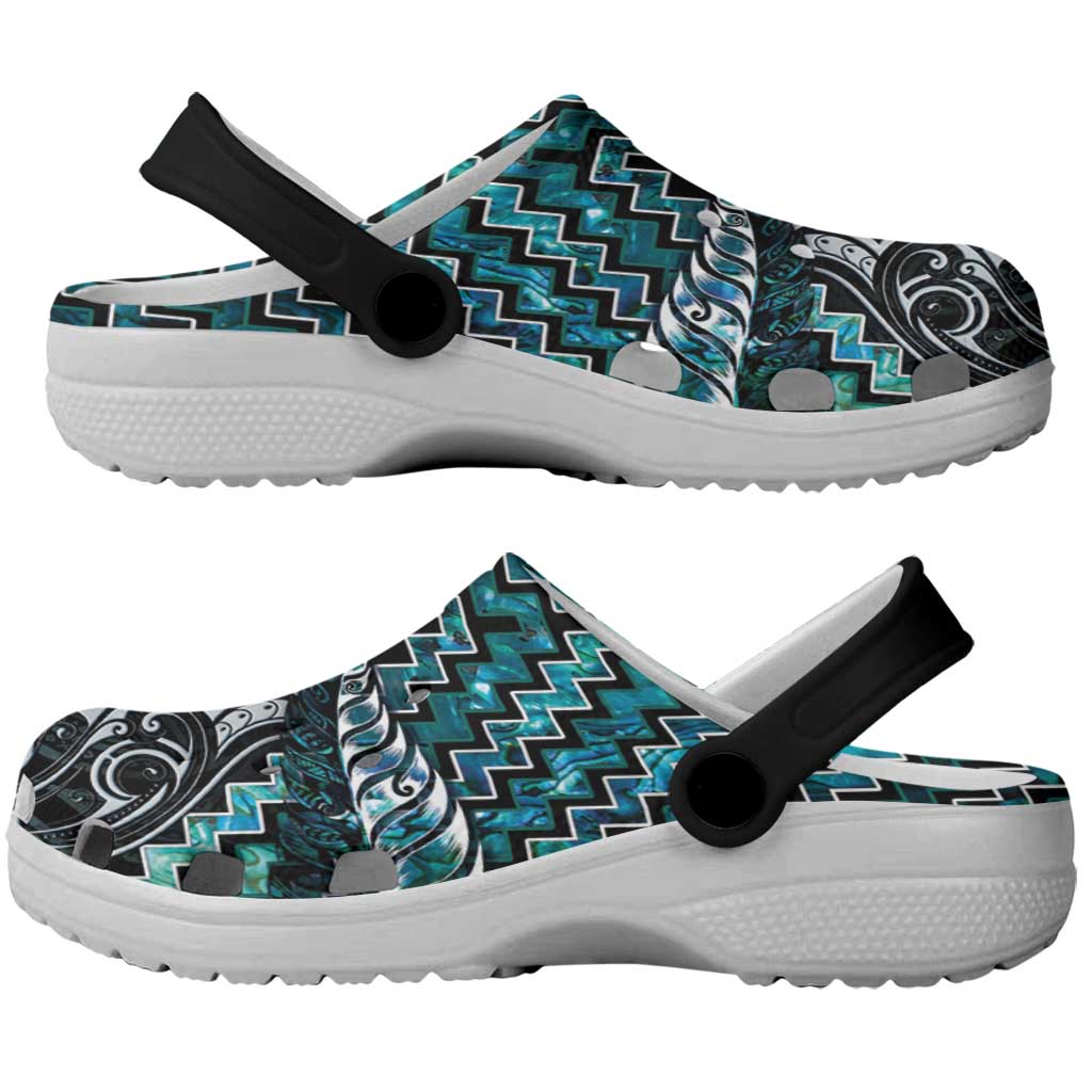 New Zealand Maori Clogs Shoes Poutama Pikorua Turquoise Paua Shell - Polynesian Pride