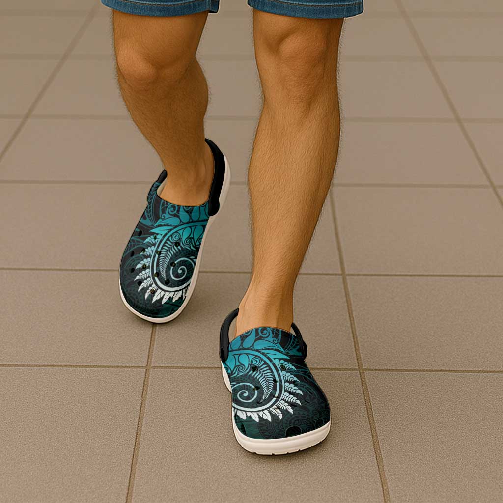 New Zealand Maori Koru Fern Clogs Shoes Spiral Polynesian Style Aqua Gradient - Polynesian Pride