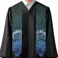 New Zealand Maori Koru Fern Graduation Stole Spiral Polynesian Style Aqua Gradient