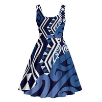 New Zealand Midi Dress Aotearoa Kowhaiwhai Mix Taniko Art - Blue