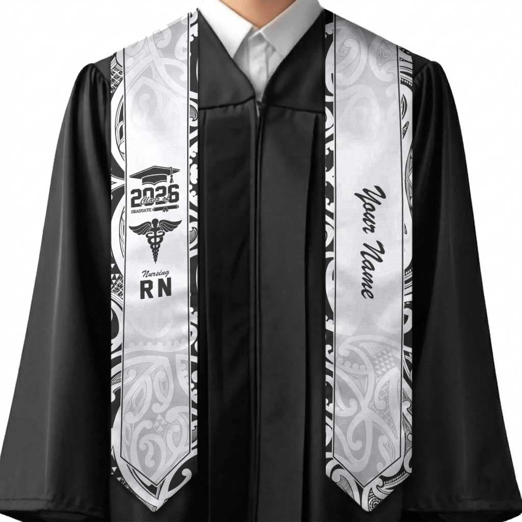 New Zealand Nurse RN 2026 Personalised Graduation Stole White Maori Pattern Cultural Pride