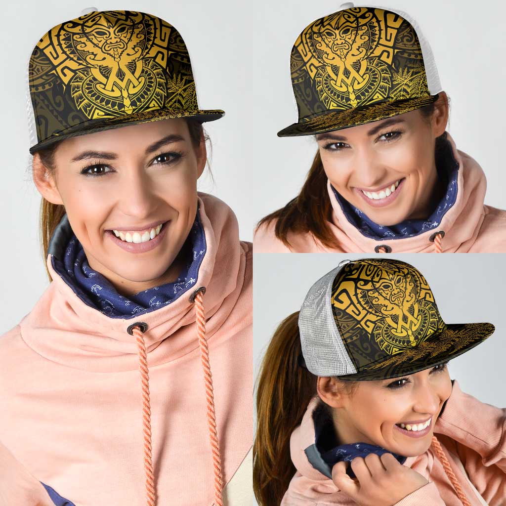 New Zealand Rugby All  Gold Mesh Trucker Cap Silver Fern All Black Mix Ta Moko - Polynesian Pride