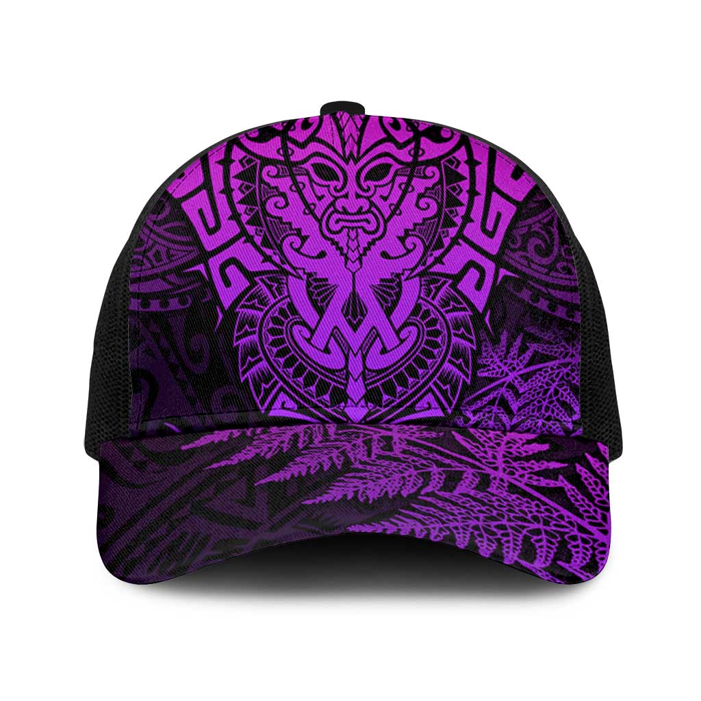 New Zealand Rugby All Purple Baseball Net Cap Silver Fern All Black Mix Ta Moko - Polynesian Pride