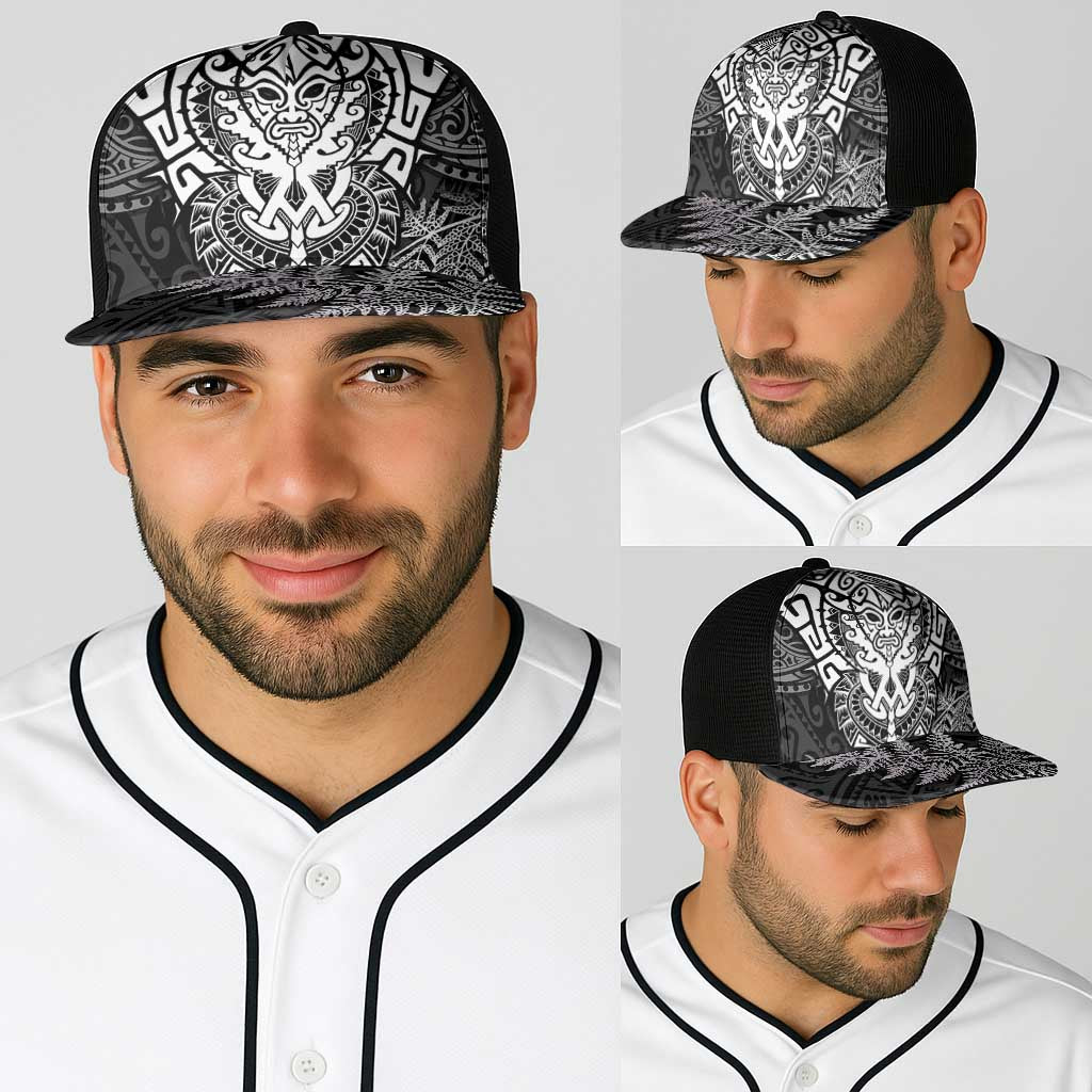 New Zealand Rugby All White Baseball Net Cap Silver Fern All Black Mix Ta Moko - Polynesian Pride
