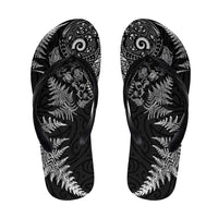 New Zealand Sea Animals Flip Flops with Maori Koru Tribal Tattoo and Silver Ferns Black Color LT03 Black - Polynesian Pride