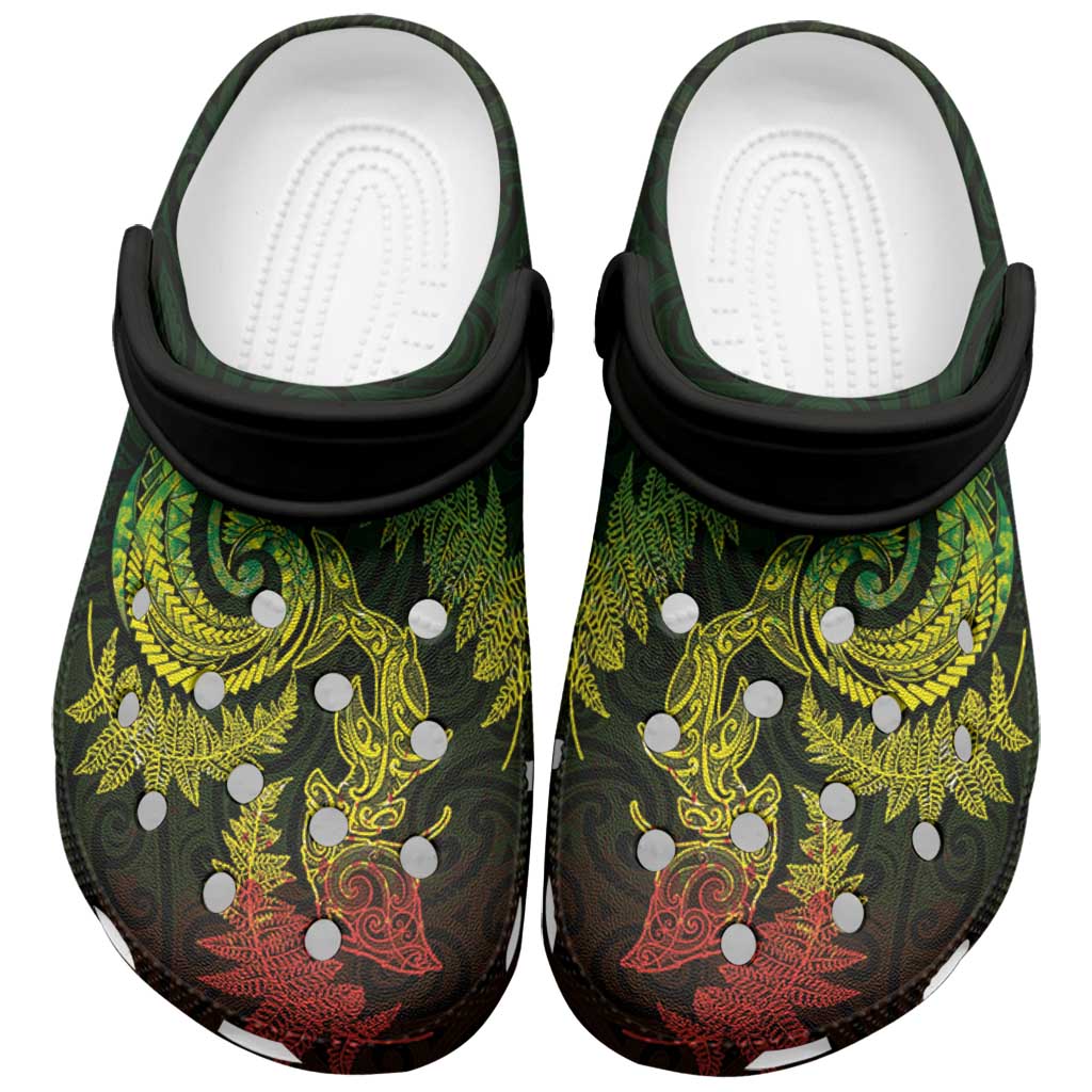 New Zealand Sea Animals with Maori Tribal Tattoo Clogs Shoes Shark Manta Ray with Silver Fern Reggae LT03 Reggae - Polynesian Pride