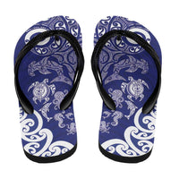New Zealand Sea Animals with Maori Tribal Tattoo Flip Flops Blue Color