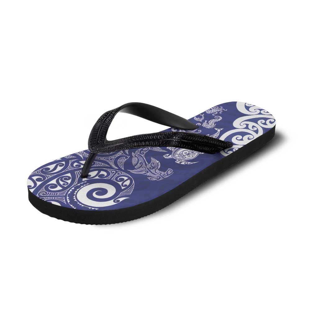 New Zealand Sea Animals with Maori Tribal Tattoo Flip Flops Blue Color