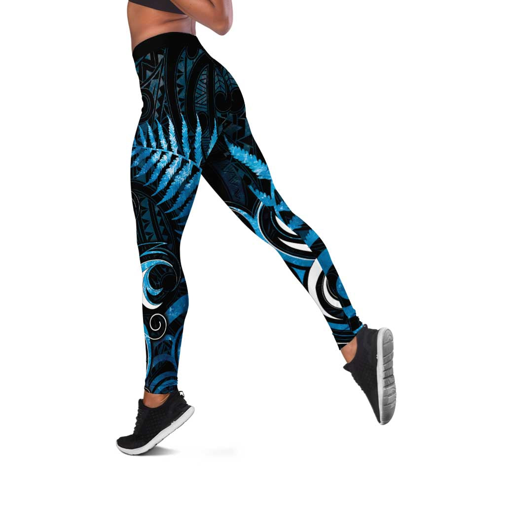 New Zealand Sea Week Leggings Maori Wave Pattern Ocean Blue - Polynesian Pride