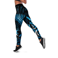 New Zealand Sea Week Leggings Maori Wave Pattern Ocean Blue - Polynesian Pride