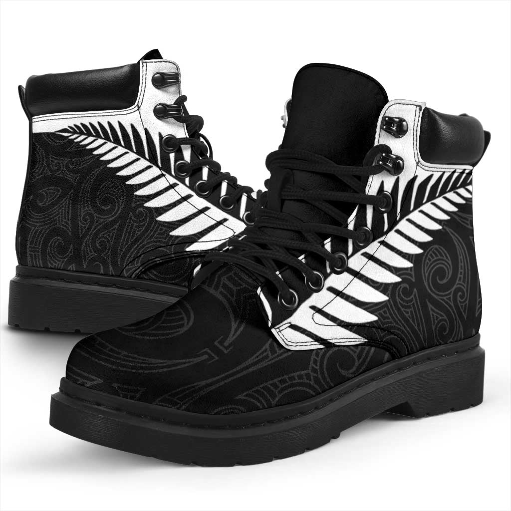 New Zealand Silver Fern Rugby All Season Boots All Black Go Champions Maori Pattern - Polynesian Pride