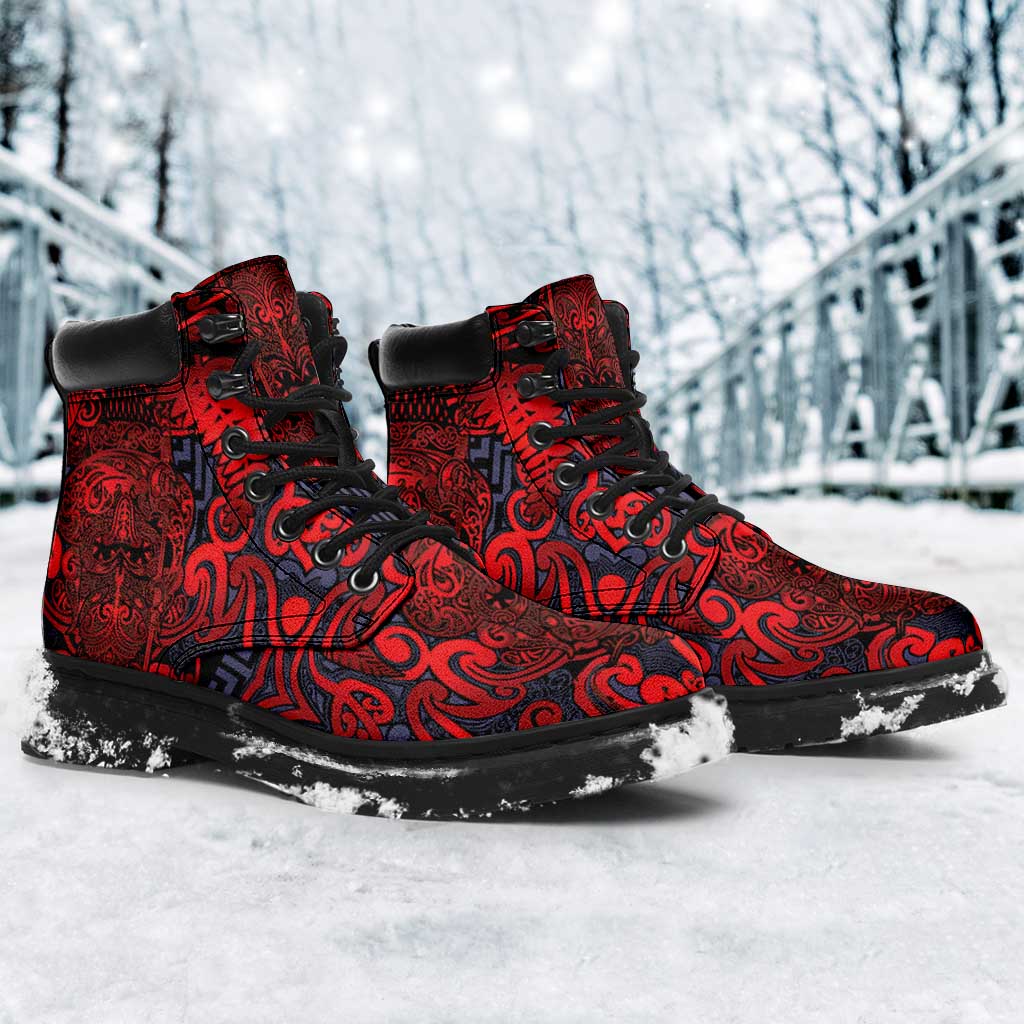 New Zealand Taiaha Maori All Season Boots Whero Minimalist Silver Fern Tukutuku Motif LT9 - Polynesian Pride