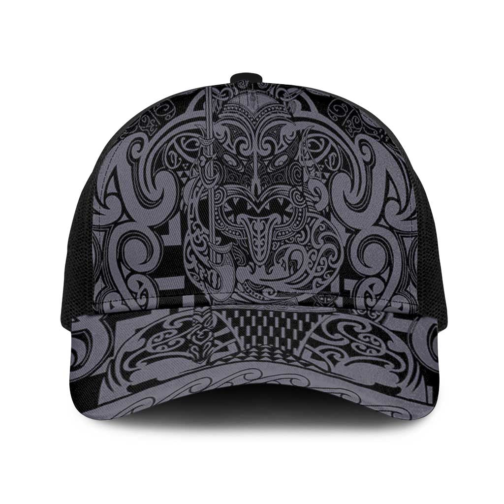New Zealand Taiaha Maori Baseball Net Cap Minimalist Silver Fern All Black - Polynesian Pride