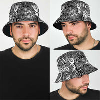 New Zealand Taiaha Maori Bucket Hat Kiwikiwi Minimalist Silver Fern Tukutuku Motif