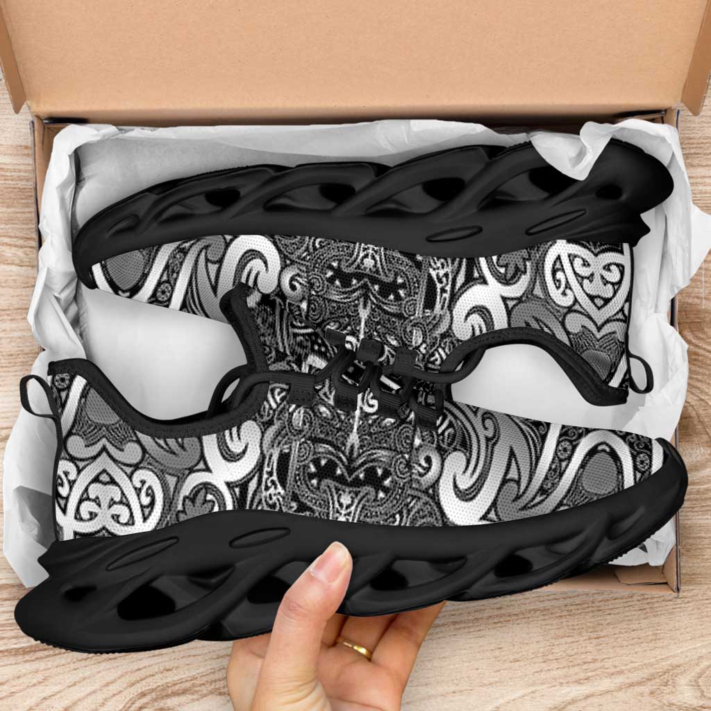 New Zealand Taiaha Maori Clunky Sneakers Kiwikiwi Minimalist Silver Fern Tukutuku Motif