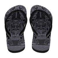 New Zealand Taiaha Maori Flip Flops Minimalist Silver Fern All Black - Polynesian Pride