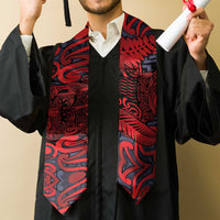 New Zealand Taiaha Maori Graduation Stole Whero Minimalist Silver Fern Tukutuku Motif LT9 - Polynesian Pride