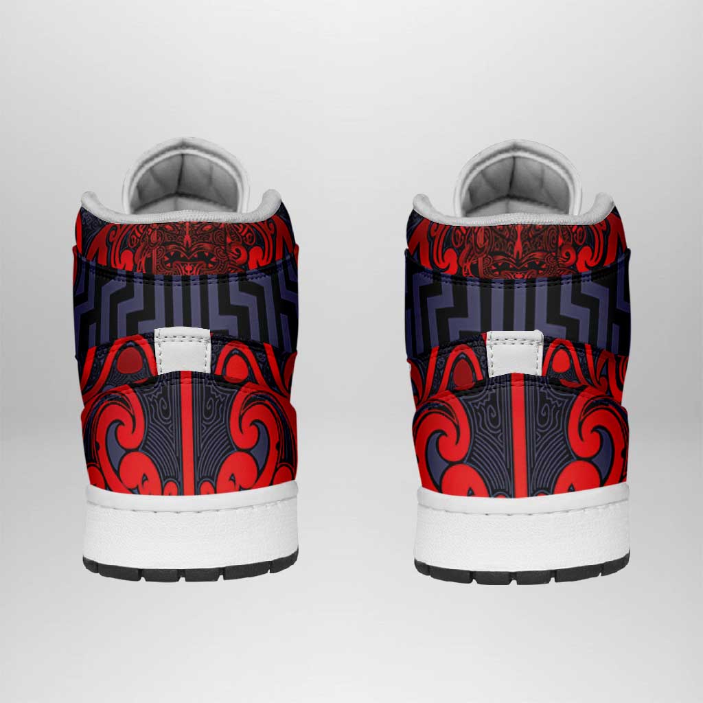 New Zealand Taiaha Maori High Sneakers AJ1 Whero Minimalist Silver Fern Tukutuku Motif