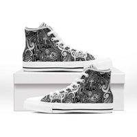 New Zealand Taiaha Maori High Top Shoes Kiwikiwi Minimalist Silver Fern Tukutuku Motif LT9 - Polynesian Pride