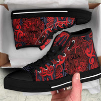 New Zealand Taiaha Maori High Top Shoes Whero Minimalist Silver Fern Tukutuku Motif