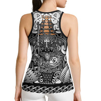 New Zealand Taiaha Maori Hollow Tank Top Kiwikiwi Minimalist Silver Fern Tukutuku Motif LT9 - Polynesian Pride