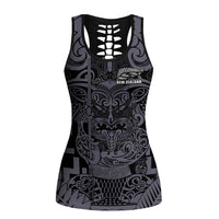 New Zealand Taiaha Maori Hollow Tank Top Minimalist Silver Fern All Black - Polynesian Pride