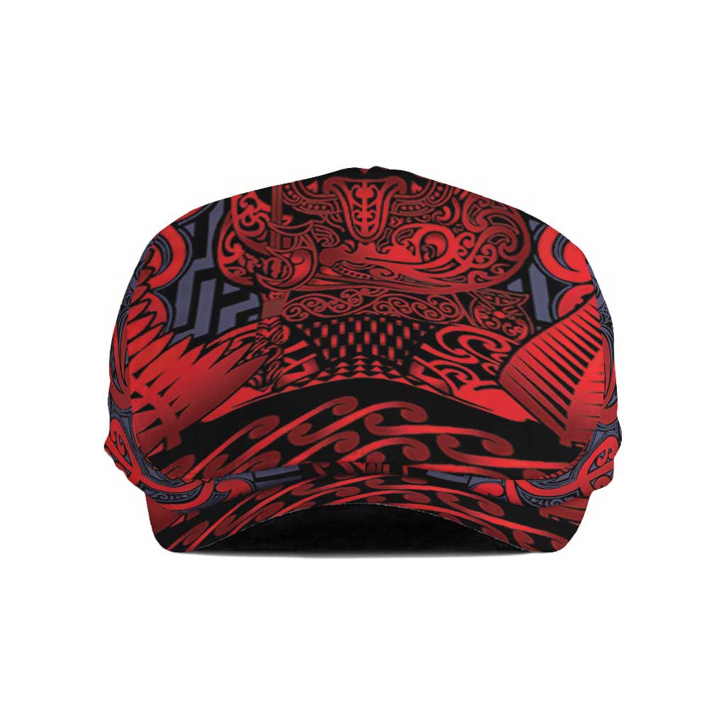 New Zealand Taiaha Maori Jeff Hat Whero Minimalist Silver Fern Tukutuku Motif