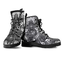 New Zealand Taiaha Maori Leather Boots Kiwikiwi Minimalist Silver Fern Tukutuku Motif LT9 - Polynesian Pride