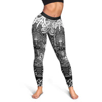New Zealand Taiaha Maori Leggings Kiwikiwi Minimalist Silver Fern Tukutuku Motif LT9 - Polynesian Pride