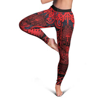 New Zealand Taiaha Maori Leggings Whero Minimalist Silver Fern Tukutuku Motif LT9 - Polynesian Pride