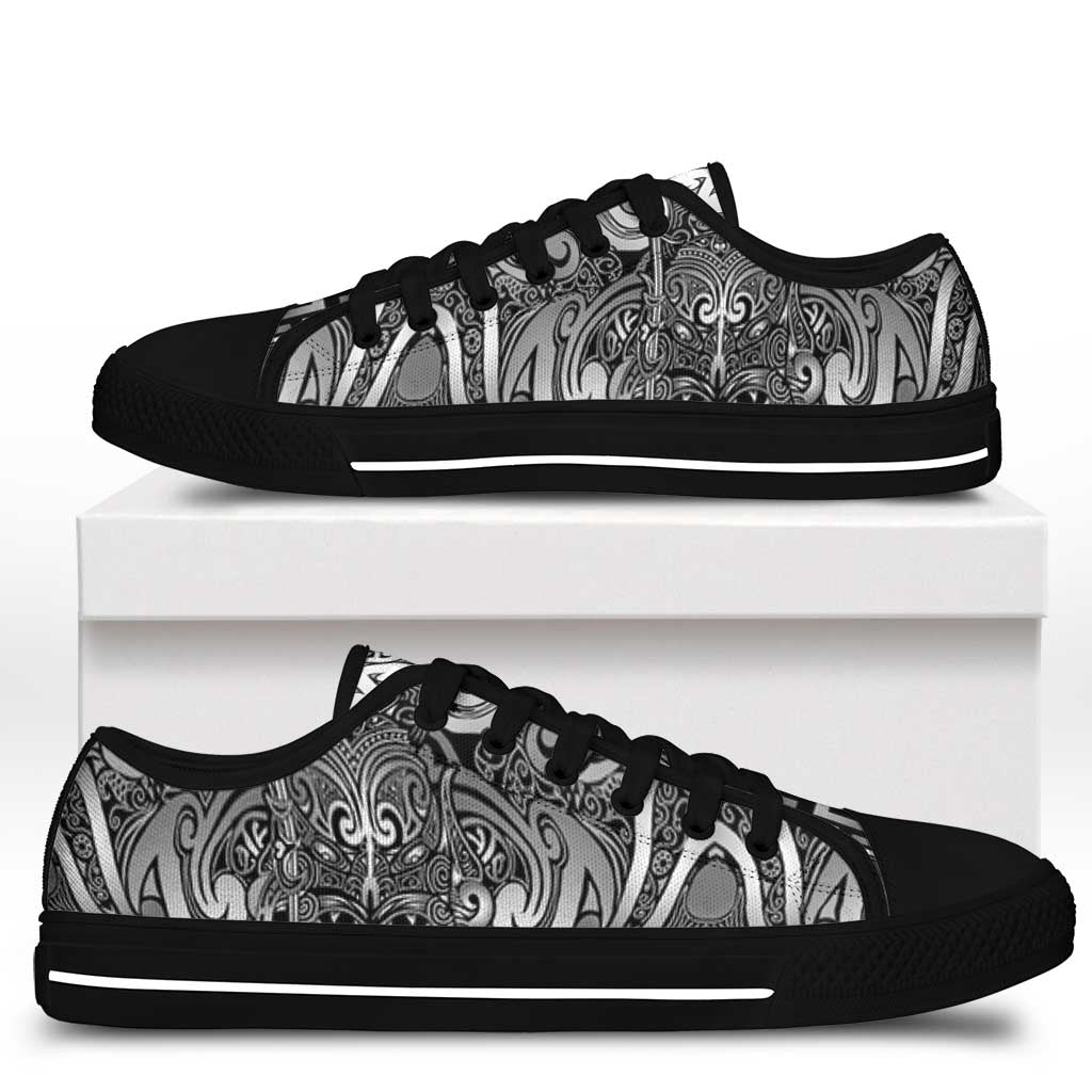 New Zealand Taiaha Maori Low Top Shoes Kiwikiwi Minimalist Silver Fern Tukutuku Motif LT9 - Polynesian Pride