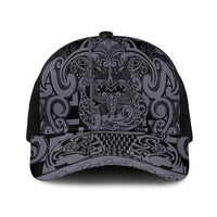 New Zealand Taiaha Maori Mesh Trucker Cap Minimalist Silver Fern All Black - Polynesian Pride