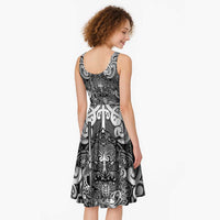 New Zealand Taiaha Maori Midi Dress Kiwikiwi Minimalist Silver Fern Tukutuku Motif LT9 - Polynesian Pride