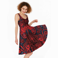New Zealand Taiaha Maori Midi Dress Whero Minimalist Silver Fern Tukutuku Motif LT9 - Polynesian Pride