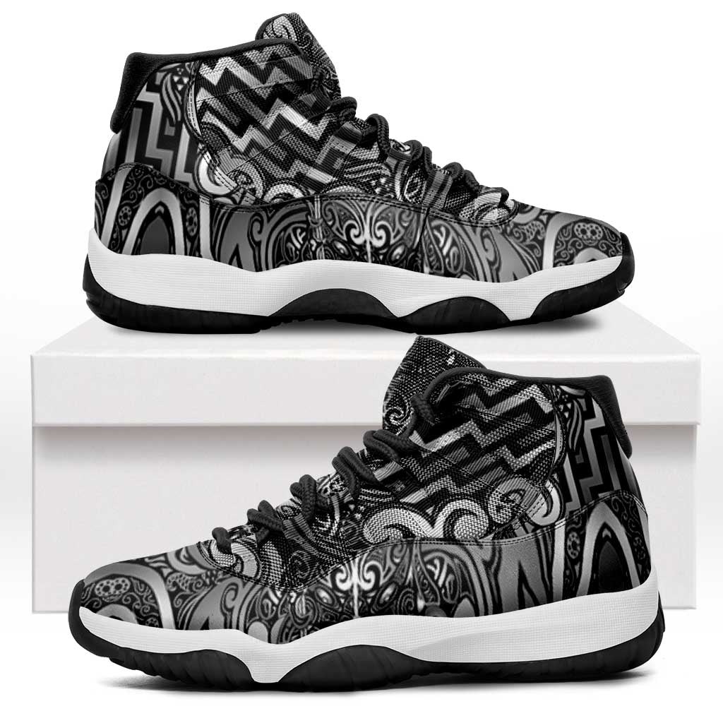 New Zealand Taiaha Maori Sneakers J11 Kiwikiwi Minimalist Silver Fern Tukutuku Motif